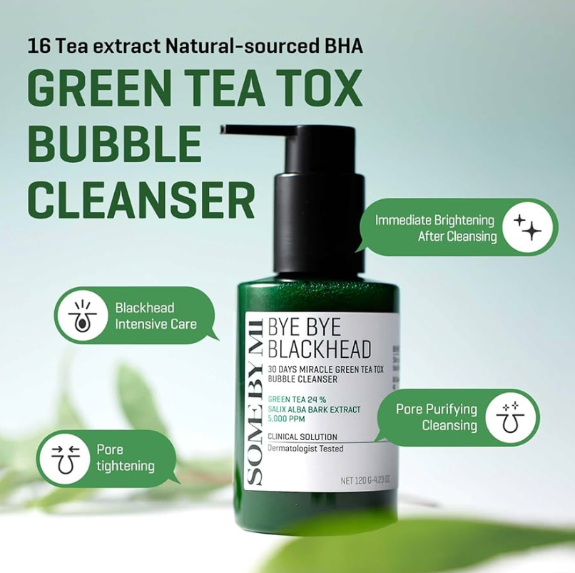 SOME BY MI Miracle Bye Bye 30 Days Blackhead Miracle Green Tea Tox Bubble Cleanser 120g